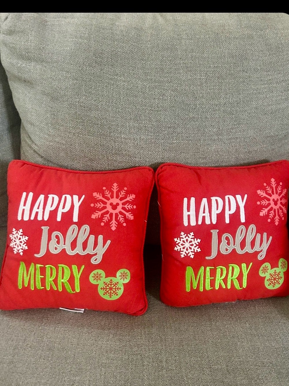 Disney Red 'Happy Jolly Merry' Holiday Throw Pillow Set